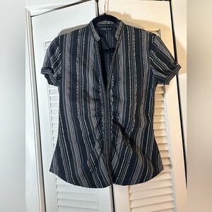 New York & Company Black and White Striped Blouse